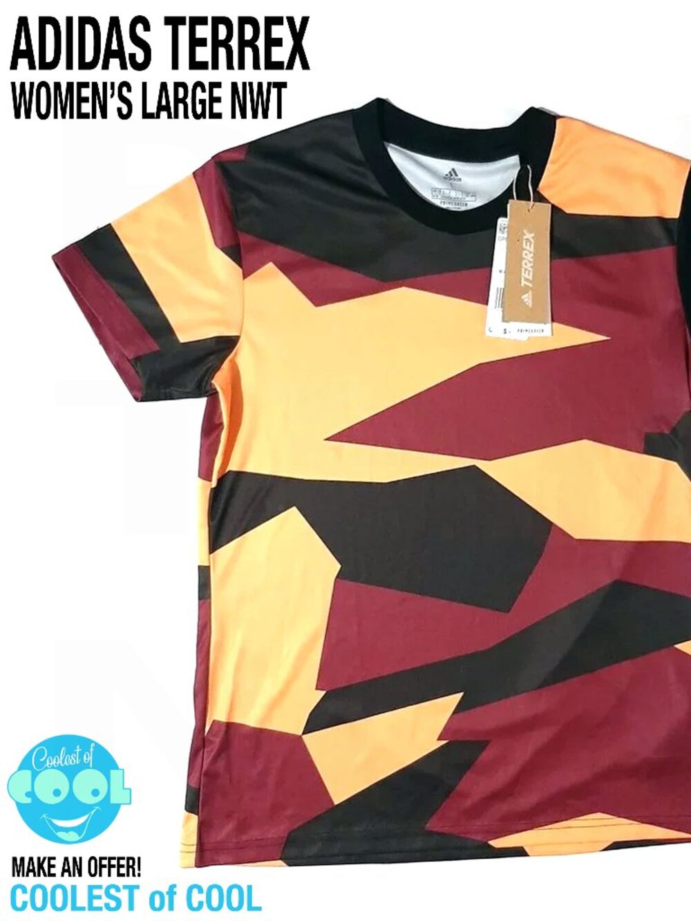 Adidas Terrex shirt womens's large hazy orange and black Primegreen graphic NWT